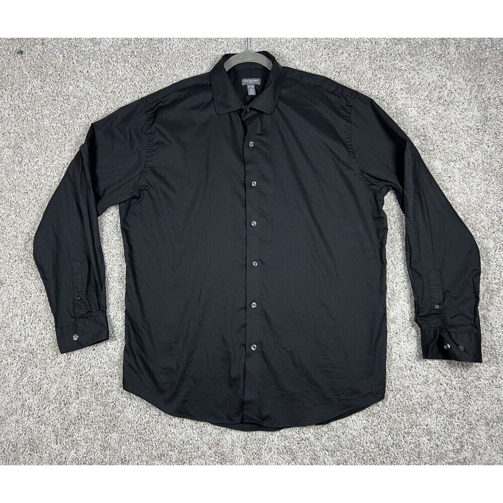 Van Heusen Flex Mens XL Black Dress Shirt Stretch Career Office Button Up